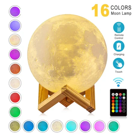 3D Printed Moon Lamp: Adjustable Brightness, Rechargeable, Perfect Bedside Night Light for Children